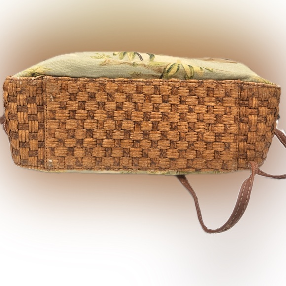 Fossil Y2K Key-Per Tropical Canvas Handbag 1950s-Inspired Design Wooden Handles - Picture 2 of 7